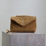 YSL 25S LOULOU PUFFER MINI 23 IN TAN BROWN SUEDE GOLD HARDWARE - Image 10