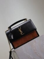 YSL 25S SUNSET MM 25 IN BLACK CALFSKIN AND CARAMEL SUEDE GOLD HARDWRE - Image 16