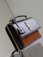 YSL 25S SUNSET MM 25 IN BLACK CALFSKIN AND CARAMEL SUEDE GOLD HARDWRE - Image 17