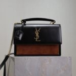 YSL 25S SUNSET MM 25 IN BLACK CALFSKIN AND CARAMEL SUEDE GOLD HARDWRE - Image 10