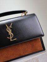 YSL 25S SUNSET MM 25 IN BLACK CALFSKIN AND CARAMEL SUEDE GOLD HARDWRE - Image 3