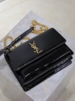 YSL 25S SUNSET MEDIUM 22 IN BLACK SHINY CALFSKIN GOLD HARDWRE - Image 13