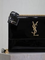 YSL 25S SUNSET MEDIUM 22 IN BLACK SHINY CALFSKIN GOLD HARDWRE - Image 12