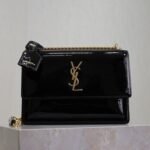 YSL 25S SUNSET MEDIUM 22 IN BLACK SHINY CALFSKIN GOLD HARDWRE - Image 10