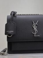 YSL 25S SUNSET MEDIUM 22 IN BLACK GRAINED CALFSKIN SILVER HARDWARE - Image 15