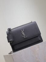 YSL 25S SUNSET MEDIUM 22 IN BLACK GRAINED CALFSKIN SILVER HARDWARE - Image 13