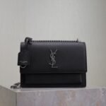 YSL 25S SUNSET MEDIUM 22 IN BLACK GRAINED CALFSKIN SILVER HARDWARE - Image 10