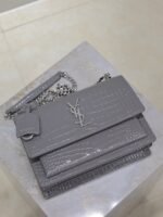YSL 25S SUNSET MEDIUM 22 IN DARK GRAY CROCODILE-EMBOSSED SHINY CALFSKIN SILVER HARDWARE - Image 4