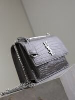 YSL 25S SUNSET MEDIUM 22 IN DARK GRAY CROCODILE-EMBOSSED SHINY CALFSKIN SILVER HARDWRE - Image 7