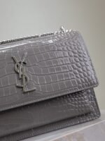 YSL 25S SUNSET MEDIUM 22 IN DARK GRAY CROCODILE-EMBOSSED SHINY CALFSKIN SILVER HARDWRE - Image 12