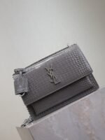 YSL 25S SUNSET MEDIUM 22 IN DARK GRAY CROCODILE-EMBOSSED SHINY CALFSKIN SILVER HARDWRE - Image 15