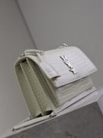 YSL 25S SUNSET MEDIUM 22 IN IVORY CROCODILE-EMBOSSED SHINY CALFSKIN SILVER HARDWRE - Image 7