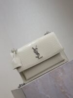 YSL 25S SUNSET MEDIUM 22 IN IVORY CROCODILE-EMBOSSED SHINY CALFSKIN SILVER HARDWRE - Image 15
