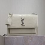 YSL 25S SUNSET MEDIUM 22 IN IVORY CROCODILE-EMBOSSED SHINY CALFSKIN SILVER HARDWARE - Image 10