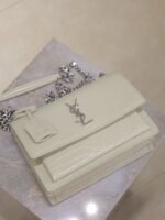YSL 25S SUNSET MEDIUM 22 IN IVORY CROCODILE-EMBOSSED SHINY CALFSKIN SILVER HARDWRE - Image 4