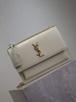 YSL 25S SUNSET MEDIUM 22 IN IVORY CROCODILE-EMBOSSED SHINY CALFSKIN GOLD HARDWARE - Image 4