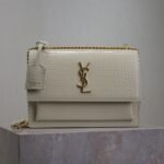 YSL 25S SUNSET MEDIUM 22 IN IVORY CROCODILE-EMBOSSED SHINY CALFSKIN GOLD HARDWRE - Image 10