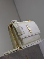 YSL 25S SUNSET MEDIUM 22 IN IVORY CROCODILE-EMBOSSED SHINY CALFSKIN GOLD HARDWARE - Image 6