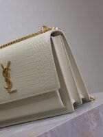 YSL 25S SUNSET MEDIUM 22 IN IVORY CROCODILE-EMBOSSED SHINY CALFSKIN GOLD HARDWARE - Image 5