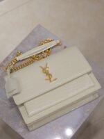 YSL 25S SUNSET MEDIUM 22 IN IVORY CROCODILE-EMBOSSED SHINY CALFSKIN GOLD HARDWARE - Image 2