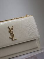 YSL 25S SUNSET MEDIUM 22 IN IVORY CROCODILE-EMBOSSED SHINY CALFSKIN GOLD HARDWRE - Image 12