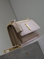 YSL 25S SUNSET MEDIUM 22 IN NUDE CROCODILE-EMBOSSED SHINY CALFSKIN GOLD HARDWARE - Image 16