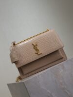 YSL 25S SUNSET MEDIUM 22 IN NUDE CROCODILE-EMBOSSED SHINY CALFSKIN GOLD HARDWARE - Image 6