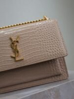 YSL 25S SUNSET MEDIUM 22 IN NUDE CROCODILE-EMBOSSED SHINY CALFSKIN GOLD HARDWARE - Image 12