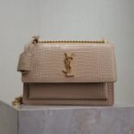 YSL 25S SUNSET MEDIUM 22 IN NUDE CROCODILE-EMBOSSED SHINY CALFSKIN GOLD HARDWARE - Image 10