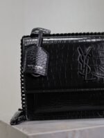 YSL 25S SUNSET MEDIUM 22 IN BLACK CROCODILE-EMBOSSED SHINY CALFSKIN BLACK HARDWRE - Image 12