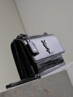 YSL 25S SUNSET MEDIUM 22 IN BLACK CROCODILE-EMBOSSED SHINY CALFSKIN BLACK HARDWARE - Image 15