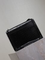YSL 25S SUNSET MEDIUM 22 IN BLACK CROCODILE-EMBOSSED SHINY CALFSKIN BLACK HARDWARE - Image 11