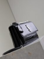 YSL 25S SUNSET MEDIUM 22 IN BLACK CROCODILE-EMBOSSED SHINY CALFSKIN SILVER HARDWARE - Image 15