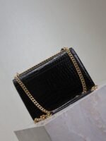 YSL 25S SUNSET MEDIUM 22 IN BLACK CROCODILE-EMBOSSED SHINY CALFSKIN GOLD HARDWARE - Image 11