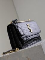 YSL 25S SUNSET MEDIUM 22 IN BLACK CROCODILE-EMBOSSED SHINY CALFSKIN GOLD HARDWRE - Image 16