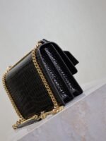 YSL 25S SUNSET MEDIUM 22 IN BLACK CROCODILE-EMBOSSED SHINY CALFSKIN GOLD HARDWARE - Image 17