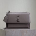 YSL 25S SUNSET BAG 22 IN DARK PURPLE CALFSKIN SILVER HARDWRE - Image 10