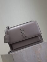 YSL 25S SUNSET BAG 22 IN DARK PURPLE CALFSKIN SILVER HARDWARE - Image 7