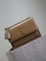 YSL 25S SUNSET BAG 22 IN BROWN CALFSKIN GOLD HARDWRE - Image 9
