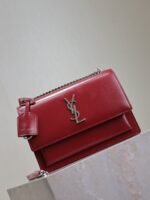 YSL 25S SUNSET BAG 22 IN CRIMSON RED CALFSKIN SILVER HARDWRE - Image 12
