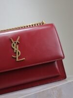 YSL 25S SUNSET BAG 22 IN CRIMSON RED CALFSKIN GOLD HARDWARE - Image 12