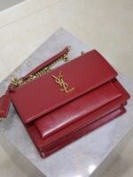 YSL 25S SUNSET BAG 22 IN CRIMSON RED CALFSKIN GOLD HARDWARE - Image 6