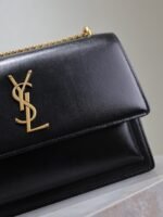 YSL 25S SUNSET BAG 22 IN BLACK CALFSKIN GOLD HARDWRE - Image 12