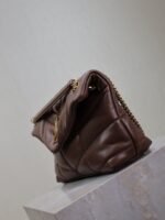 YSL 25S LOULOU PUFFER MM 29 IN DARK BROWN CALFSKIN GOLD HARDWARE - Image 16