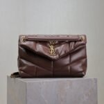 YSL 25S LOULOU PUFFER MM 29 IN DARK BROWN CALFSKIN GOLD HARDWARE - Image 10