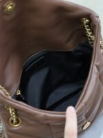 YSL 25S LOULOU PUFFER MM 29 IN DARK BROWN CALFSKIN GOLD HARDWARE - Image 14
