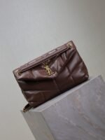 YSL 25S LOULOU PUFFER MM 29 IN DARK BROWN CALFSKIN GOLD HARDWARE - Image 17