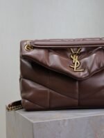 YSL 25S LOULOU PUFFER MM 29 IN DARK BROWN CALFSKIN GOLD HARDWARE - Image 3