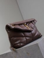 YSL 25S LOULOU PUFFER MM 29 IN DARK BROWN CALFSKIN GOLD HARDWARE - Image 6