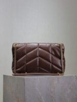 YSL 25S LOULOU PUFFER MM 29 IN DARK BROWN CALFSKIN GOLD HARDWARE - Image 2